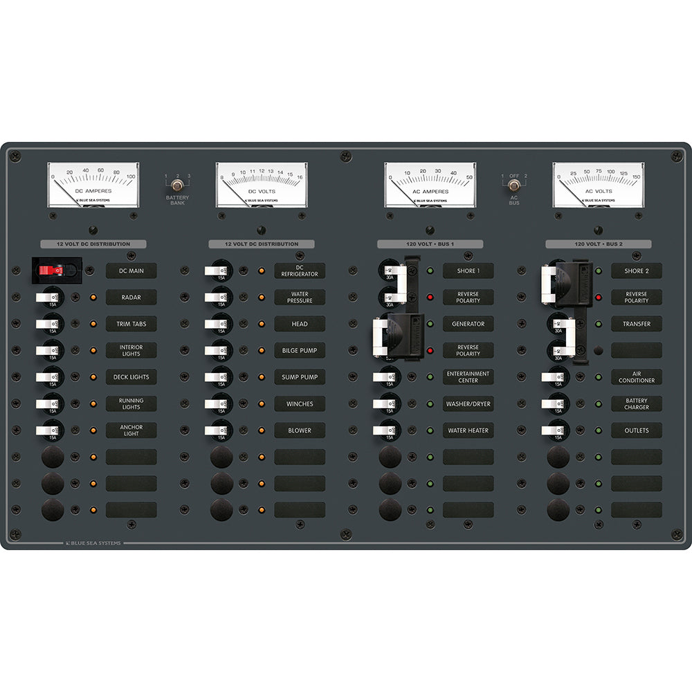 Blue Sea 8086 AC 3 Sources +12 Positions/DC Main +19 Position Toggle Circuit Breaker Panel - White Switches [8086] - First Stop Marine