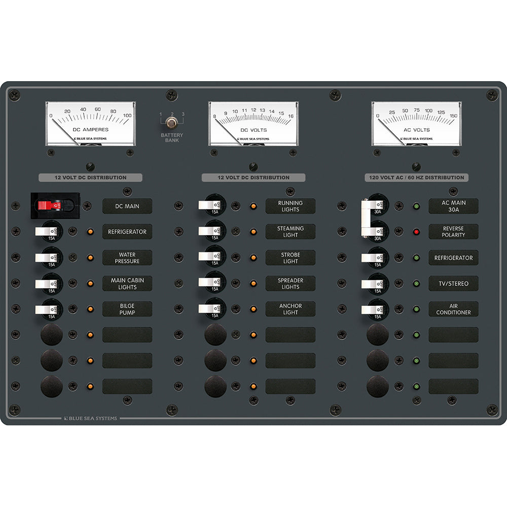 Blue Sea 8084 AC Main +6 Positions/DC Main +15 Positions Toggle Circuit Breaker Panel - White Switches [8084] - First Stop Marine