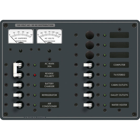 Blue Sea 8076 AC Main +11 Positions Toggle Circuit Breaker Panel - White Switches [8076] - First Stop Marine