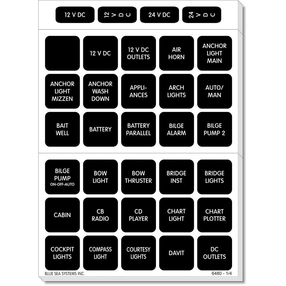 Blue Sea 4218 Square Format Label Set for Battery Management Panels - 30 [4218] - First Stop Marine