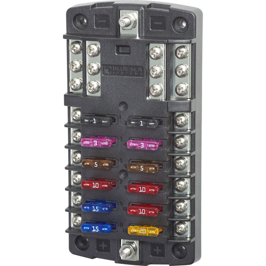 Blue Sea 5031 ST Blade Fuse Block w/o Cover - 12 Circuit w/Negative Bus [5031] - First Stop Marine