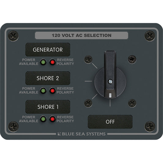 Blue Sea 8366 AC Rotary Switch Panel 30 Ampere 3 Positions + OFF, 2 Pole [8366] - First Stop Marine