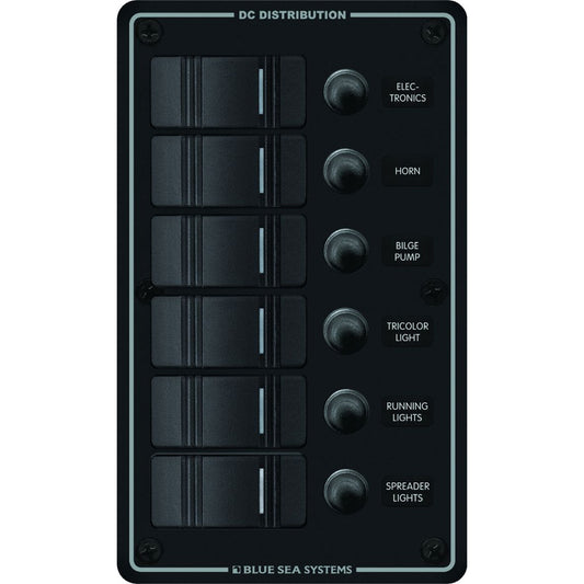 Blue Sea 8373 Water Resistant 6 Position - Black - Vertical Mount Panel [8373] - First Stop Marine