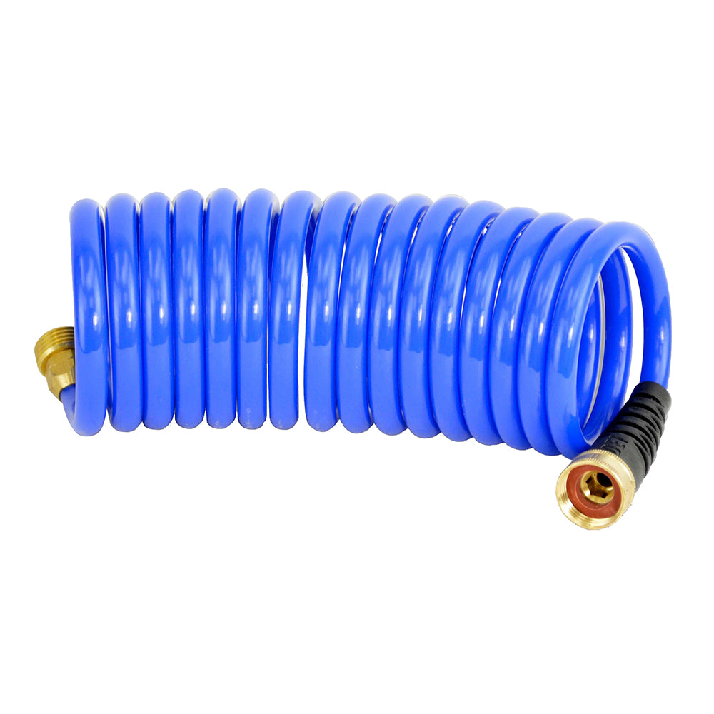 HoseCoil 15' Blue Self Coiling Hose w/Flex Relief [HS1500HP] - First Stop Marine