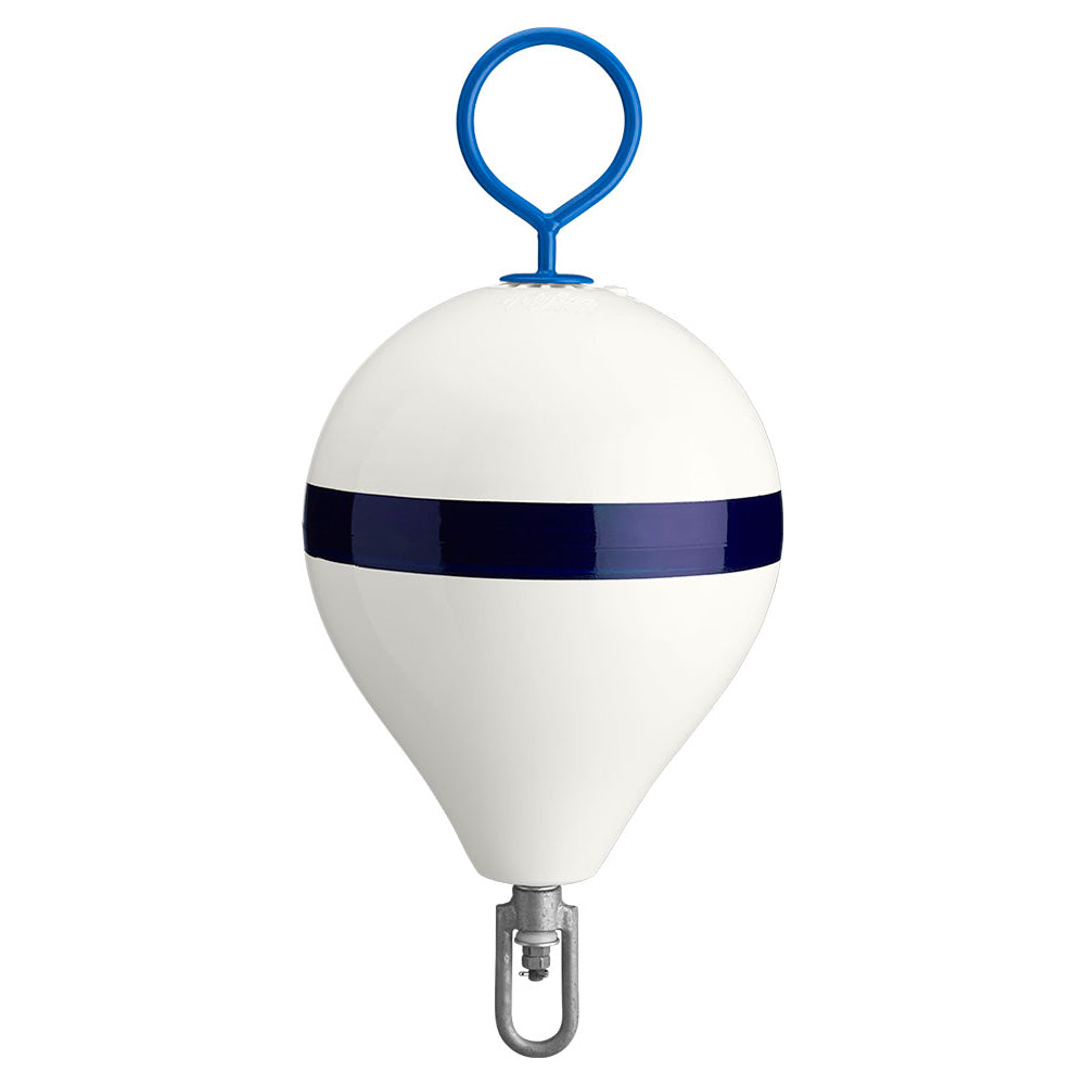 Polyform 13.5" CM Mooring Buoy w/Steel Iron - White Blue Stripe [CM-2 WH-STR] - First Stop Marine