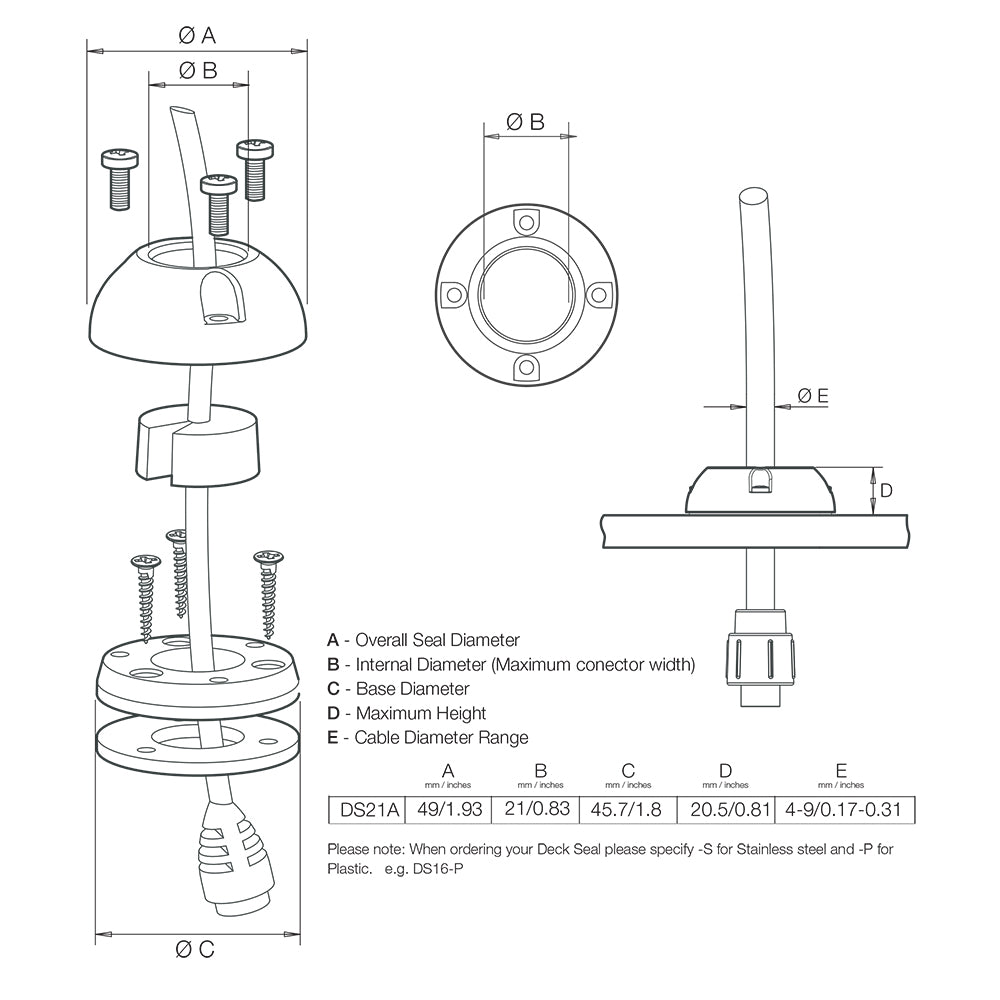 Scanstrut DS21A-P Vertical Cable Seal [DS21A-P] - First Stop Marine