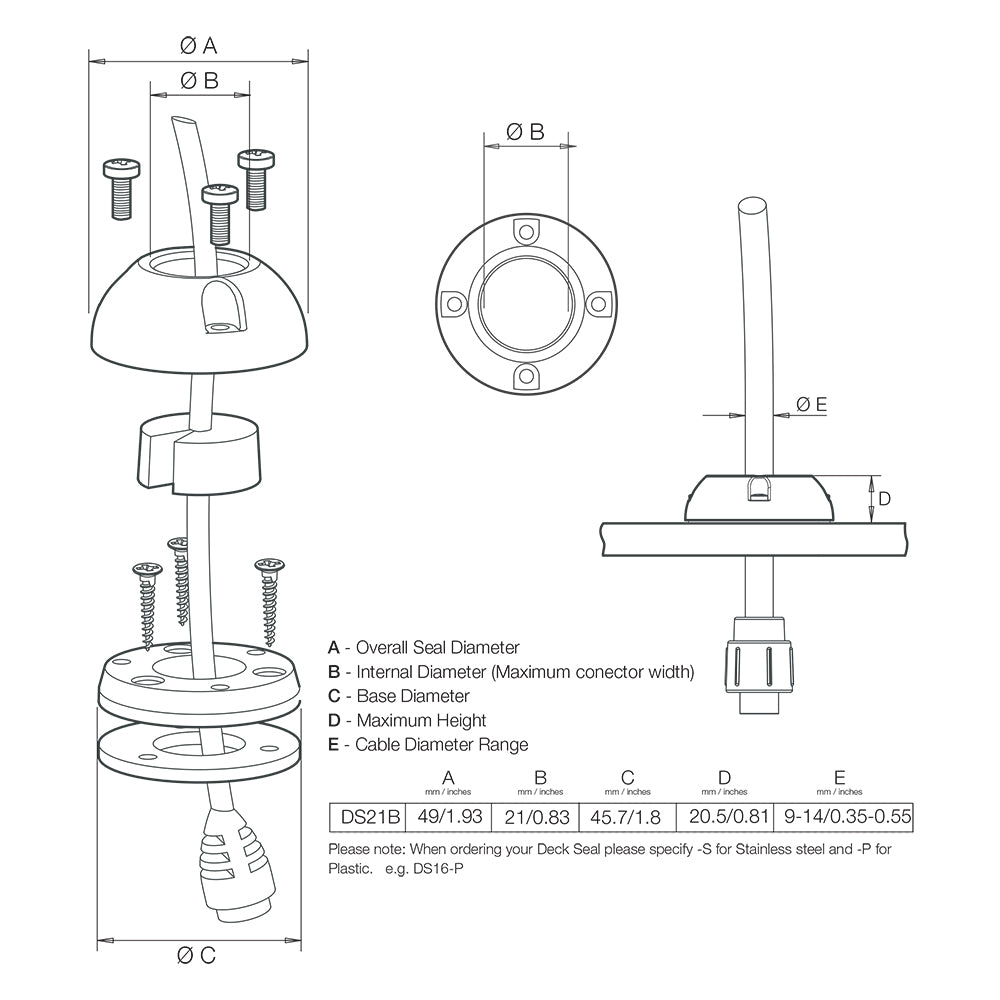 Scanstrut DS21B-S Vertical Cable Seal - Stainless Steel [DS21B-S] - First Stop Marine