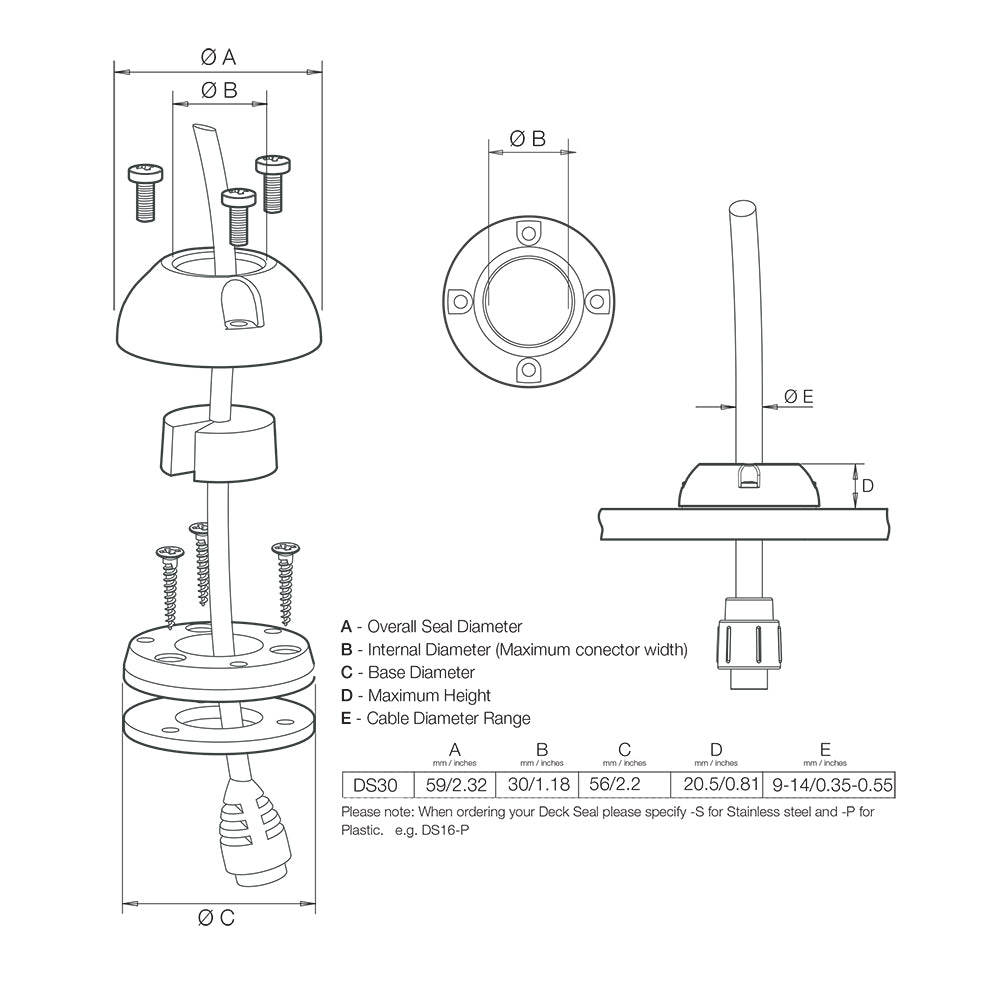 Scanstrut DS30-S Vertical Cable Seal - Stainless Steel [DS30-S] - First Stop Marine