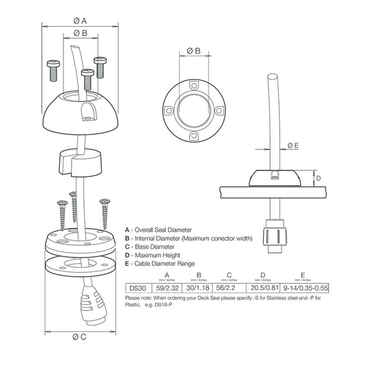 Scanstrut DS30-S Vertical Cable Seal - Stainless Steel [DS30-S] - First Stop Marine