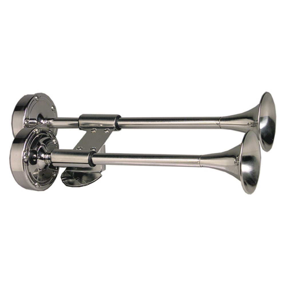 Schmitt Marine Deluxe All-Stainless Shorty Dual Trumpet Horn - 12V [10012] - First Stop Marine