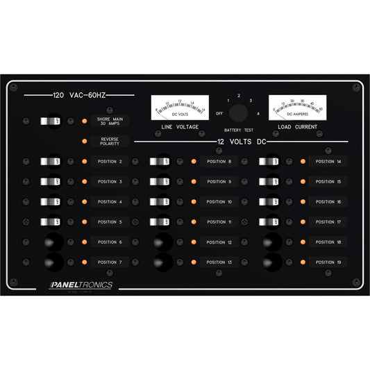 Paneltronics Standard Panel - AC/DC 19 Position Circuit Breaker w/Meters & LEDs [9973410B] - First Stop Marine