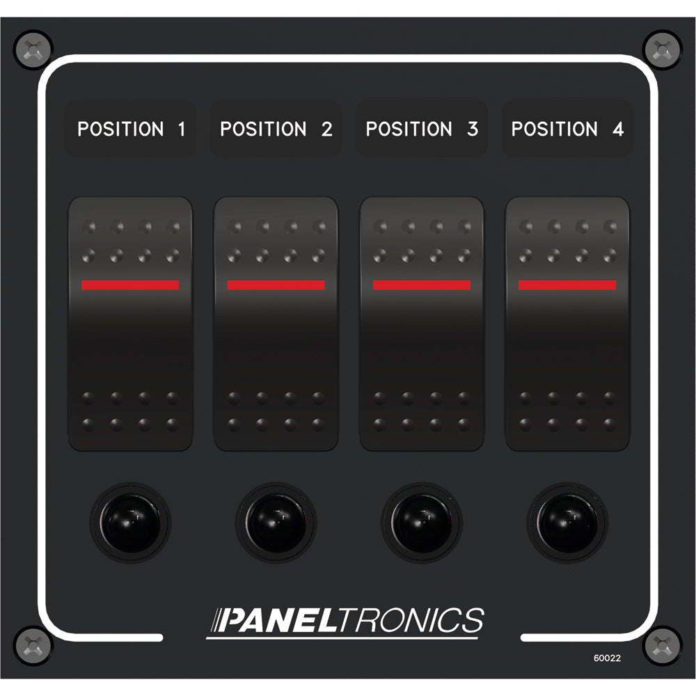 Paneltronics Waterproof Panel - DC 4-Position Illuminated Rocker Switch & Circuit Breaker [9960022B] - First Stop Marine