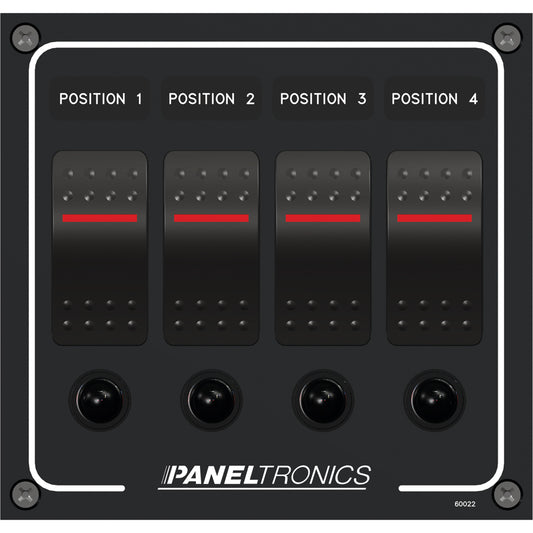 Paneltronics Waterproof Panel - DC 4-Position Illuminated Rocker Switch & Circuit Breaker [9960022B] - First Stop Marine