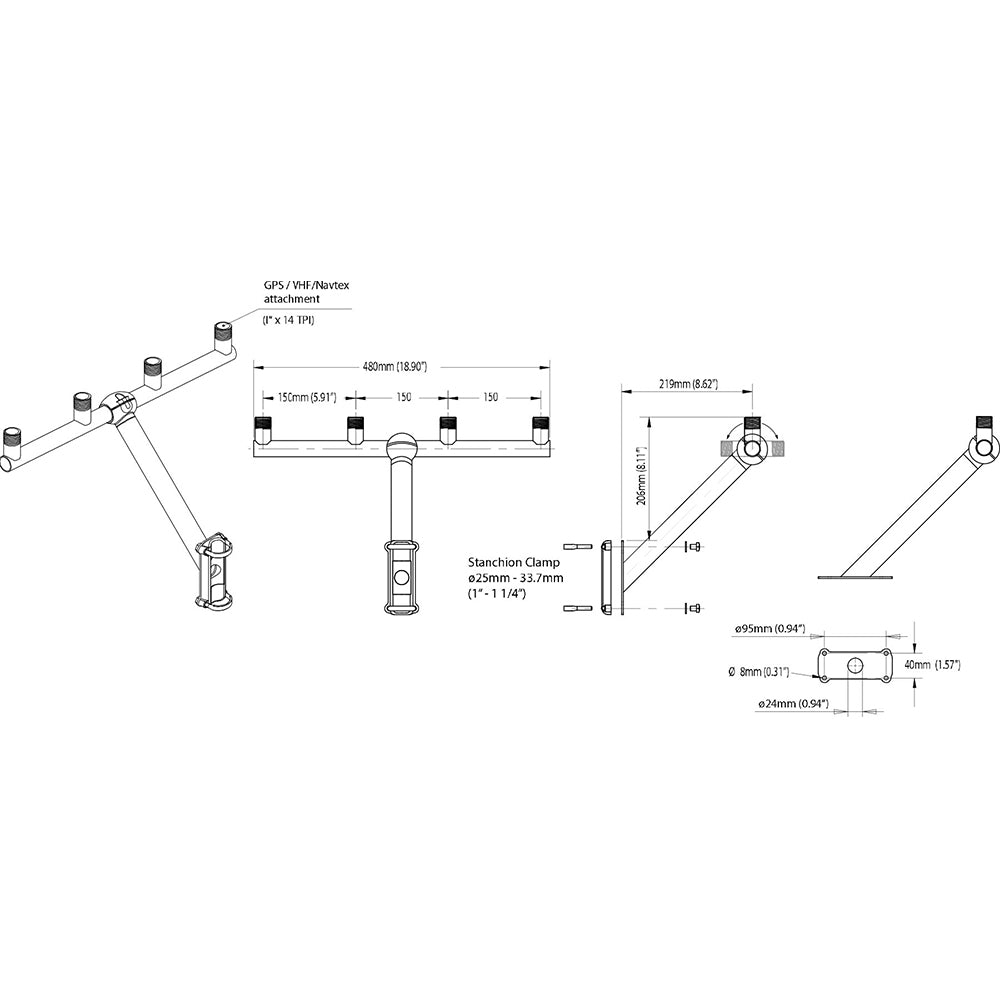Scanstrut TB-01 T-Bar Mount f/GPS/VHF Antenna [TB-01] - First Stop Marine