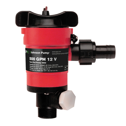 Johnson Pump Twin Port 500GPH Livewell Aerating Pump - 12V [48503] - First Stop Marine