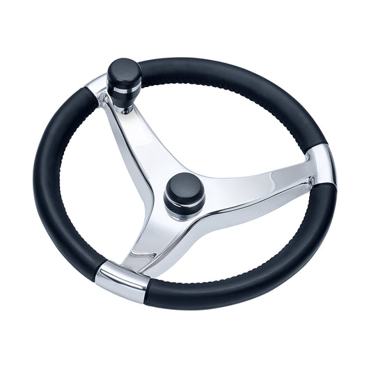 Schmitt Marine Evo Pro 316 Cast Stainless Steel Steering Wheel w/Control Knob - 15.5" Diameter [7241521FGK] - First Stop Marine