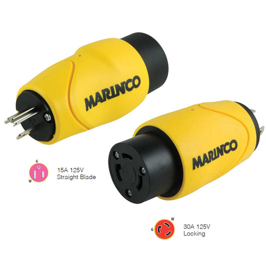 Marinco Straight Adapter 15Amp Straight Male to 30Amp Locking Female Connector [S15-30] - First Stop Marine