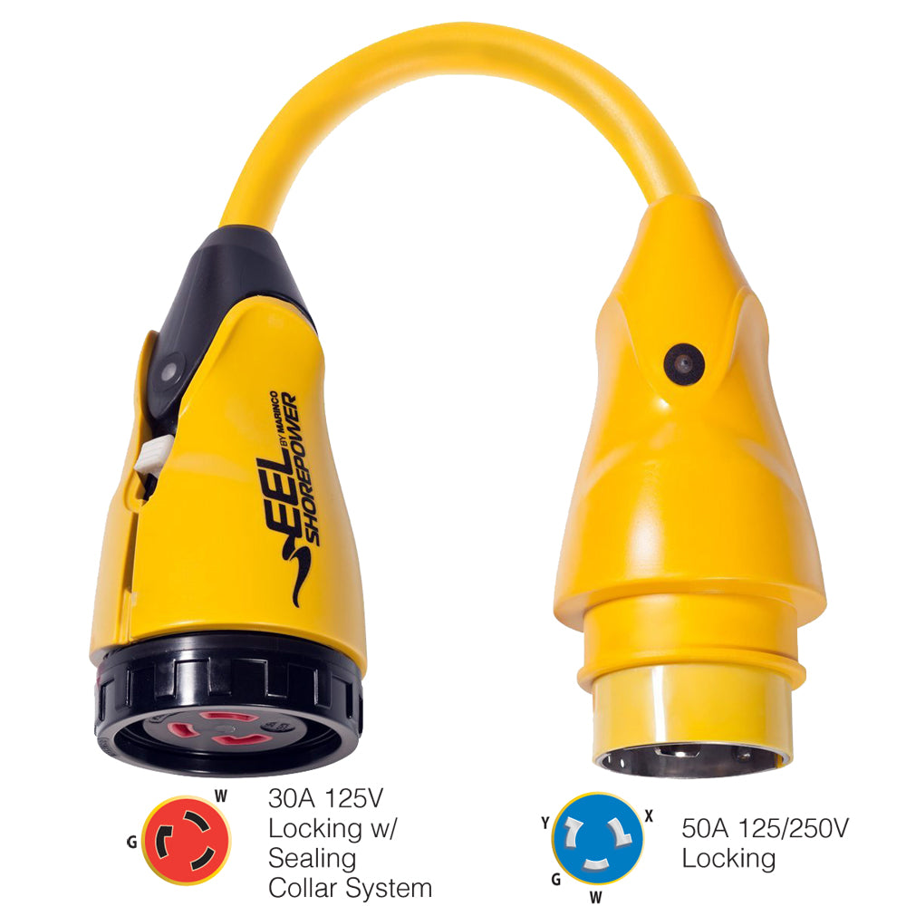 Marinco P504-30 EEL 30A-125V Female to 50A-125/250V Male Pigtail Adapter - Yellow [P504-30] - First Stop Marine