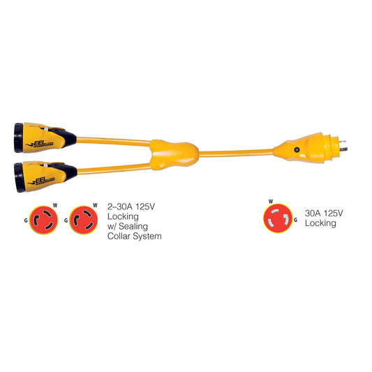 Marinco Y30-2-30 EEL (2)30A-125V Female to (1)30A-125V Male "Y" Adapter - Yellow [Y30-2-30] - First Stop Marine