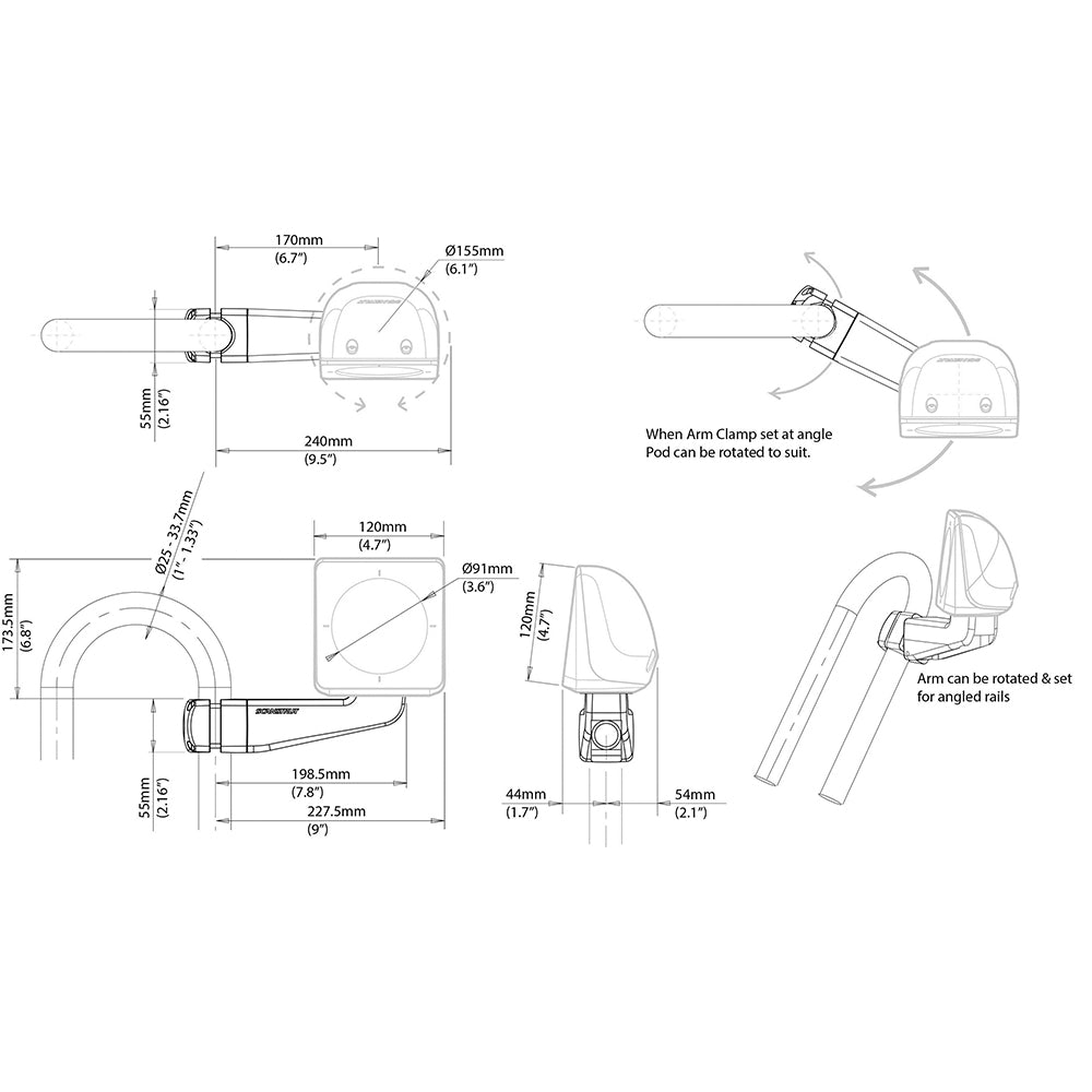 Scanstrut Scanpod Single Instrument Pod -Precut- Arm Mounted - Fits 1" - 1.3" Rails [SPR-1I-AM] - First Stop Marine