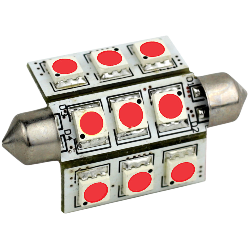 Lunasea Pointed Festoon 9 LED Light Bulb - 42mm - Red [LLB-189R-21-00] - First Stop Marine