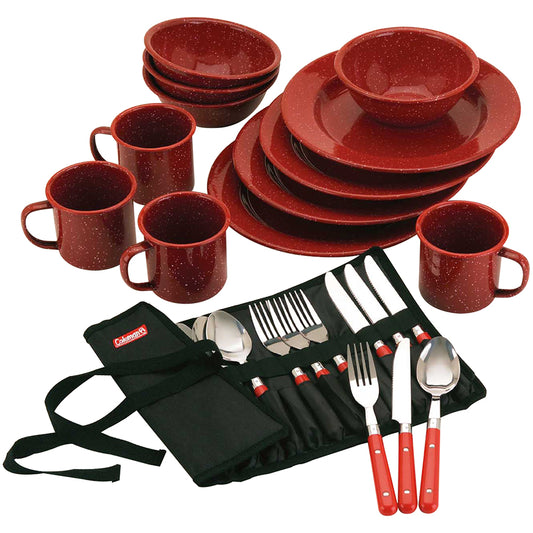 Coleman 24-Piece Speckled Enamelware Cook Set - Red [2000016407] - First Stop Marine