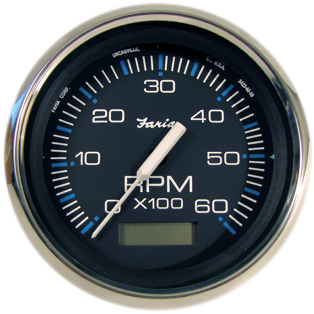 Faria Chesapeake Black 4" Tachometer w/Hourmeter - 6000 RPM (Gas) (Inboard) [33732] - First Stop Marine