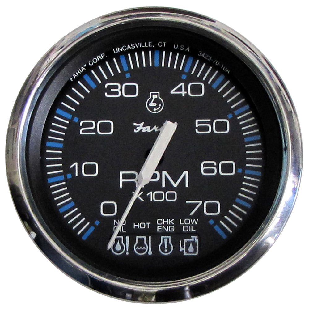 Faria Chesapeake Black SS 4" Tachometer w/Systemcheck Indicator - 7000 RPM (Gas) f/ Johnson / Evinrude Outboard) [33750] - First Stop Marine