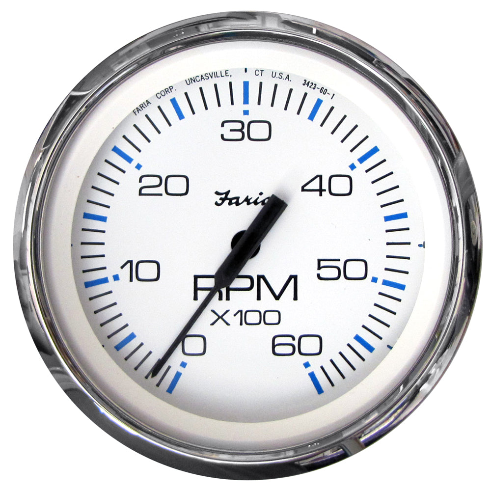 Faria Chesapeake White SS 4" Tachometer - 6000 RPM (Gas) (Inboard  I/O) [33807] - First Stop Marine