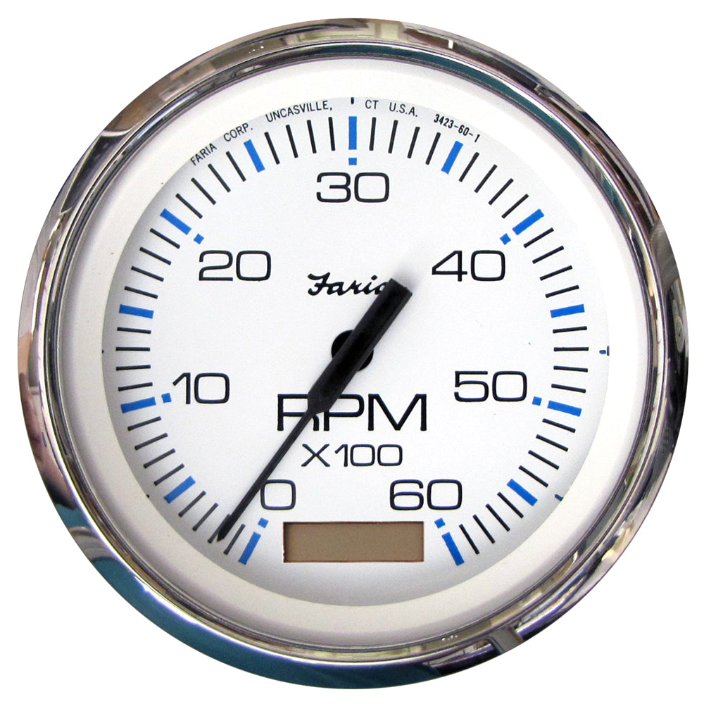 Faria Chesapeake White SS 4" Tachometer w/Hourmeter - 6000 RPM (Gas)(Inboard) [33832] - First Stop Marine