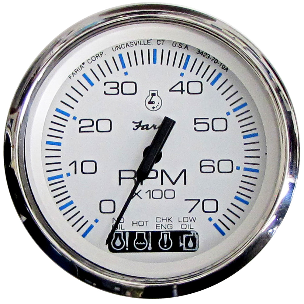 Faria Chesapeake White SS 4" Tachometer w/Systemcheck Indicator - 7000 RPM (Gas) (Johnson/Evinrude Outboard) [33850] - First Stop Marine