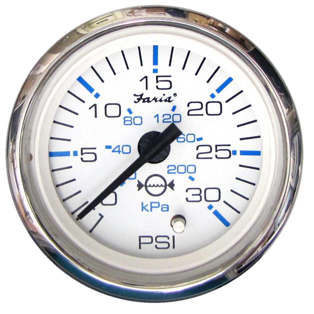 Faria Chesapeake White SS 2" Water Pressure Gauge (30 PSI) [13812] - First Stop Marine