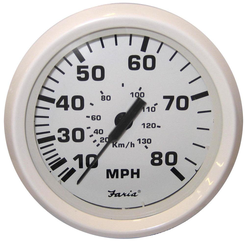 Faria Dress White 4" Speedometer - 80MPH (Pitot) [33113] - First Stop Marine