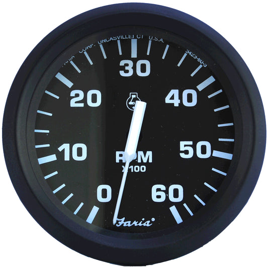 Faria Euro Black 4" Tachometer - 6,000 RPM (Gas - Inboard & I/O) [32804] - First Stop Marine