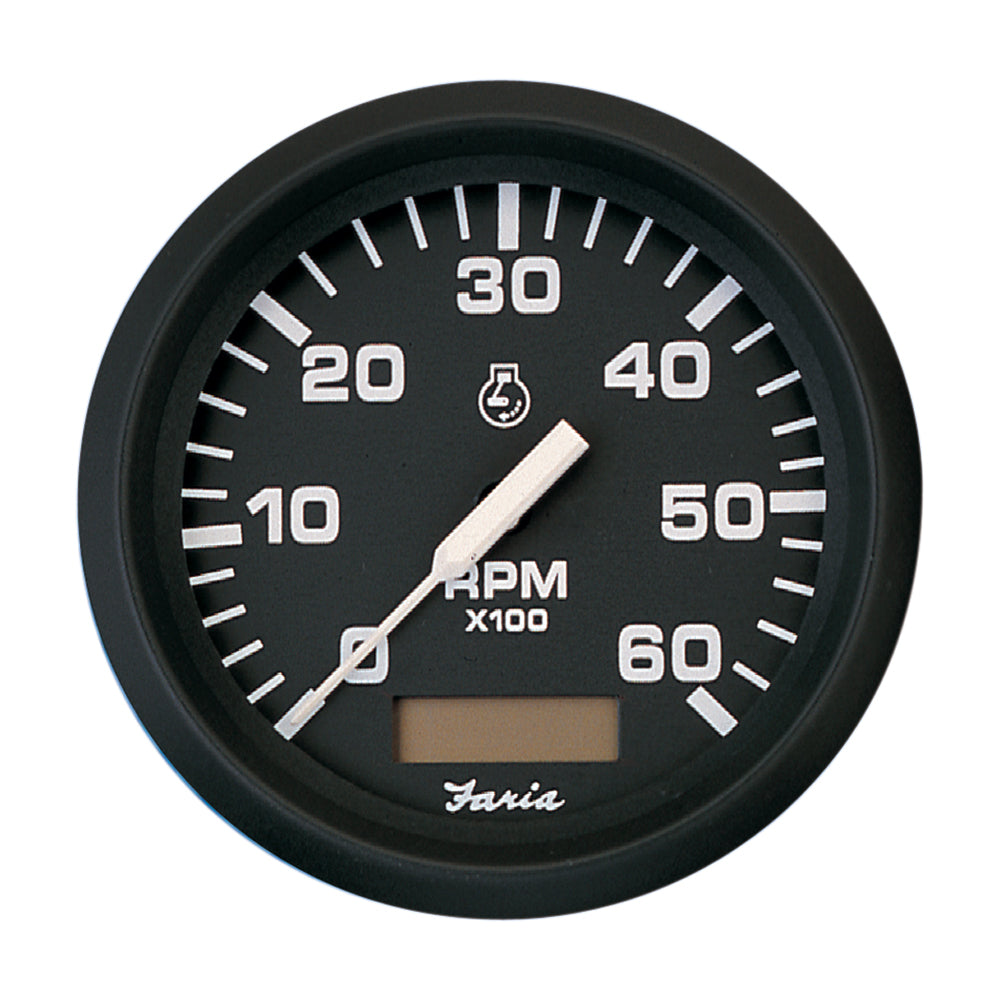 Faria Euro Black 4" Tachometer w/Hourmeter - 6,000 RPM (Gas - Inboard) [32832] - First Stop Marine