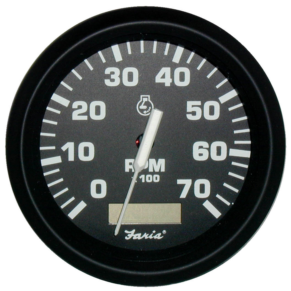 Faria Euro Black 4" Tachometer w/Hourmeter - 7,000 RPM (Gas - Outboard) [32840] - First Stop Marine