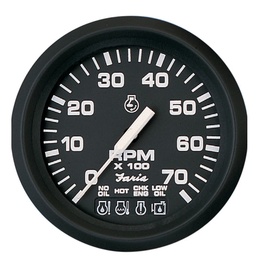 Faria Euro Black 4" Tachometer w/Systemcheck 7000 RPM (Gas) f/ Johnson / Evinrude Outboard) [32850] - First Stop Marine