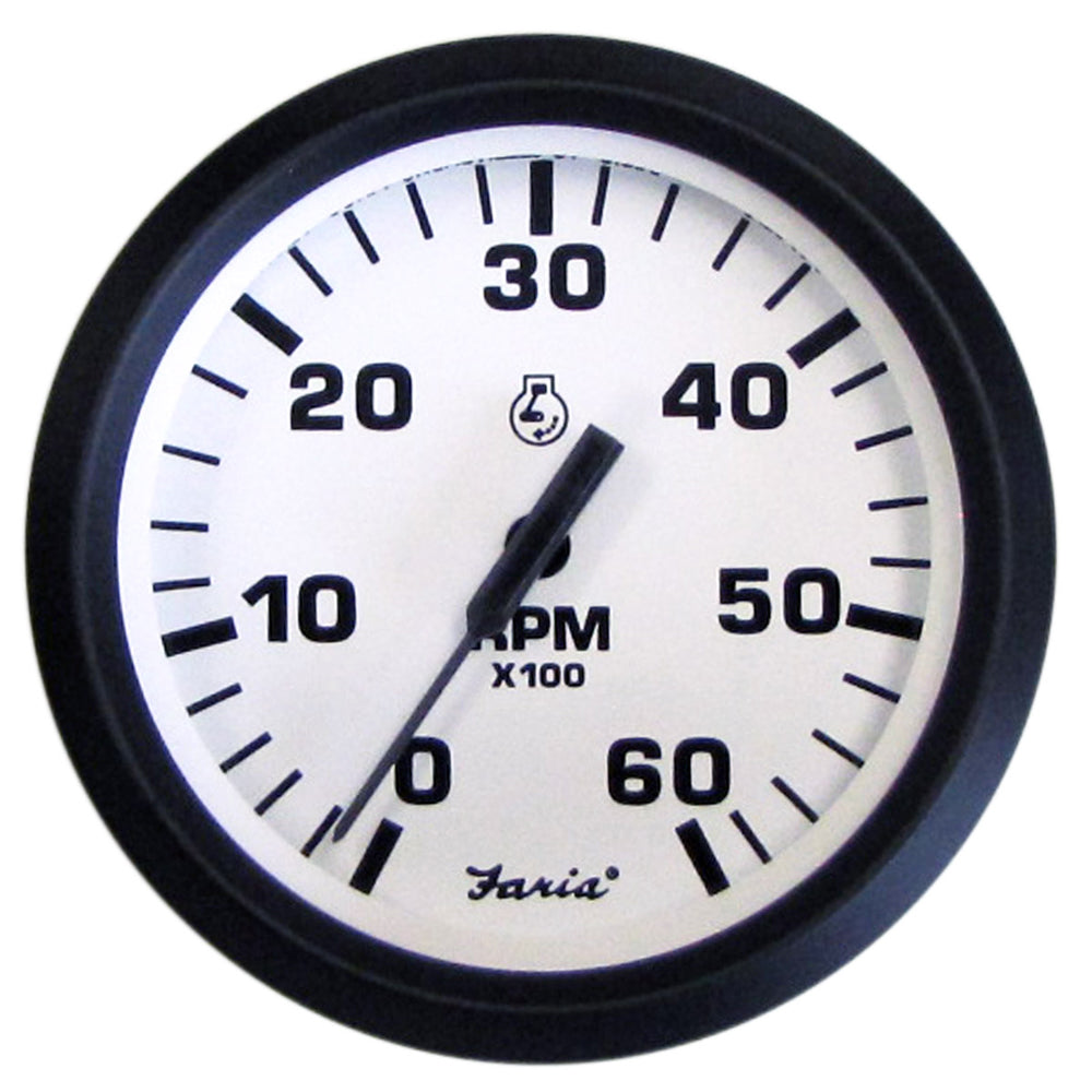 Faria Euro White 4" Tachometer - 6000 RPM (Gas) (Inboard  I/O) [32904] - First Stop Marine