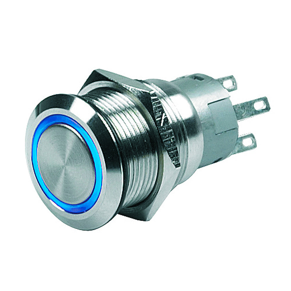 Marinco Push Button Switch - 24V Momentary (On)/Off - Blue LED [80-511-0008-01] - First Stop Marine