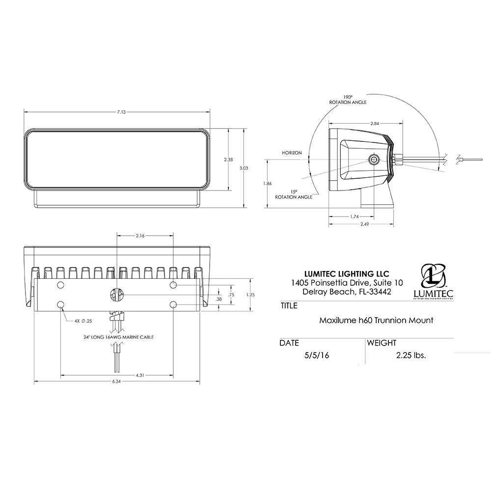 Lumitec Maxillume h60 - Trunnion Mount Flood Light - White Dimming - White Housing [101334] - First Stop Marine