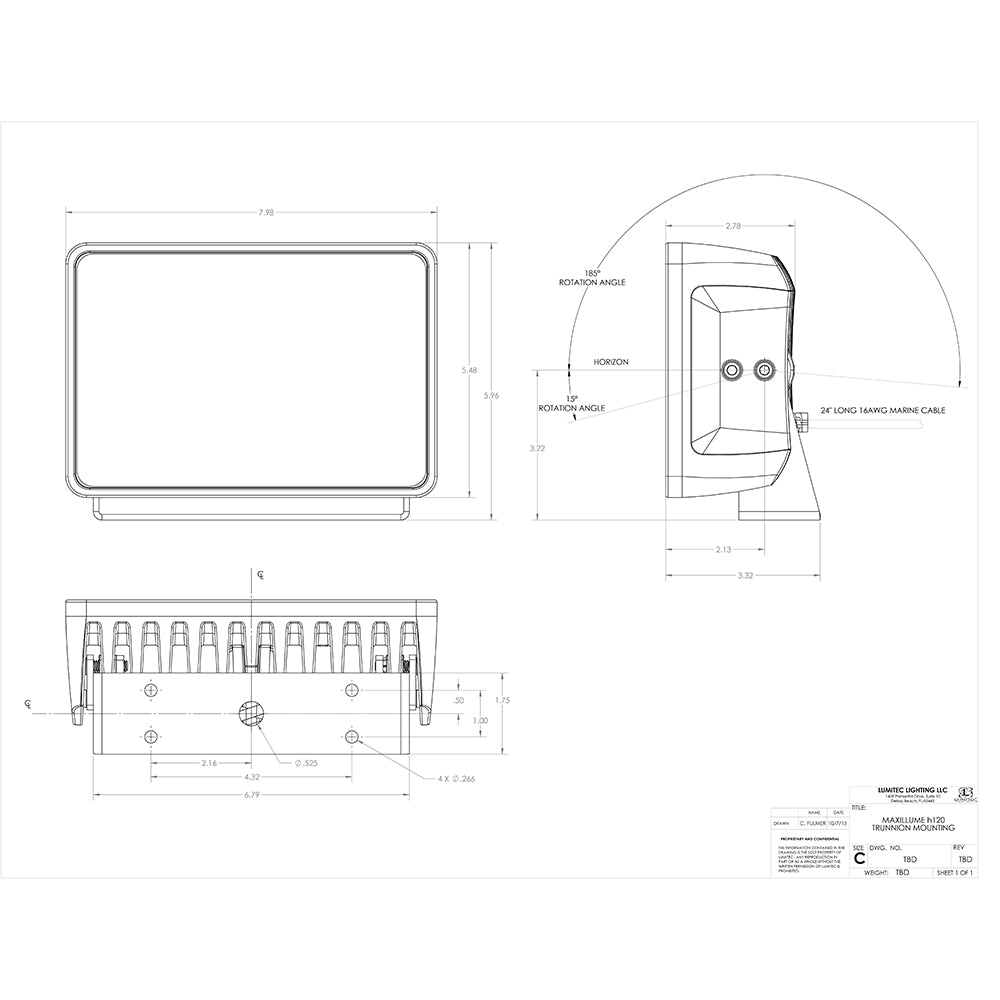 Lumitec Maxillume h120 - Trunnion Mount Flood Light - White Housing - White Dimming [101346] - First Stop Marine