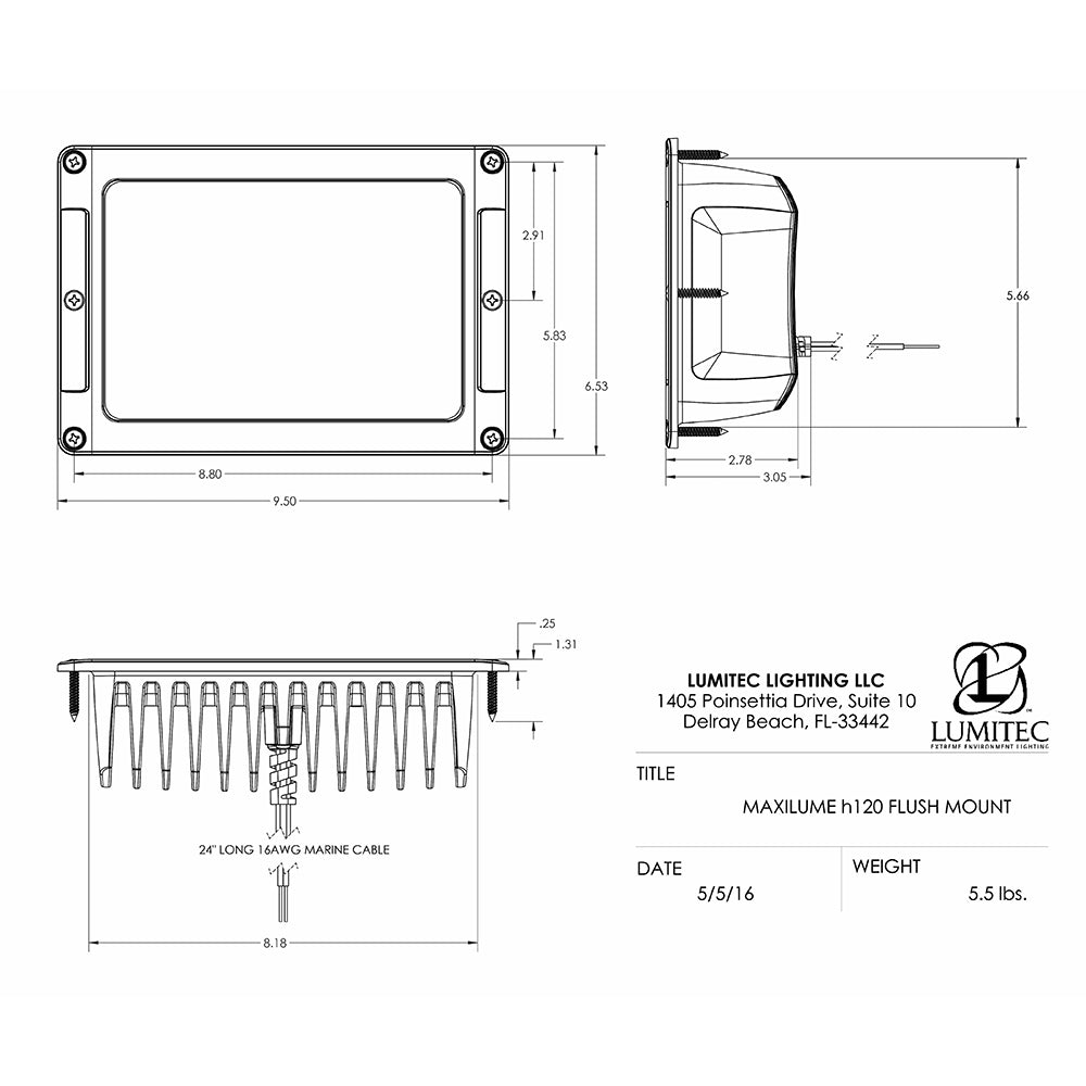 Lumitec Maxillume h120 - Flush Mount Flood Light - White Housing - White Dimming [101348] - First Stop Marine