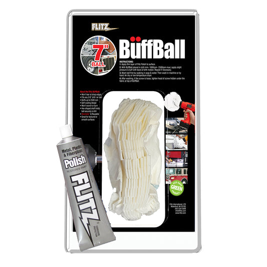 Flitz Buff Ball - Extra Large 7" - White w/1.76oz Tube Flitz Polish [WB 201-50] - First Stop Marine