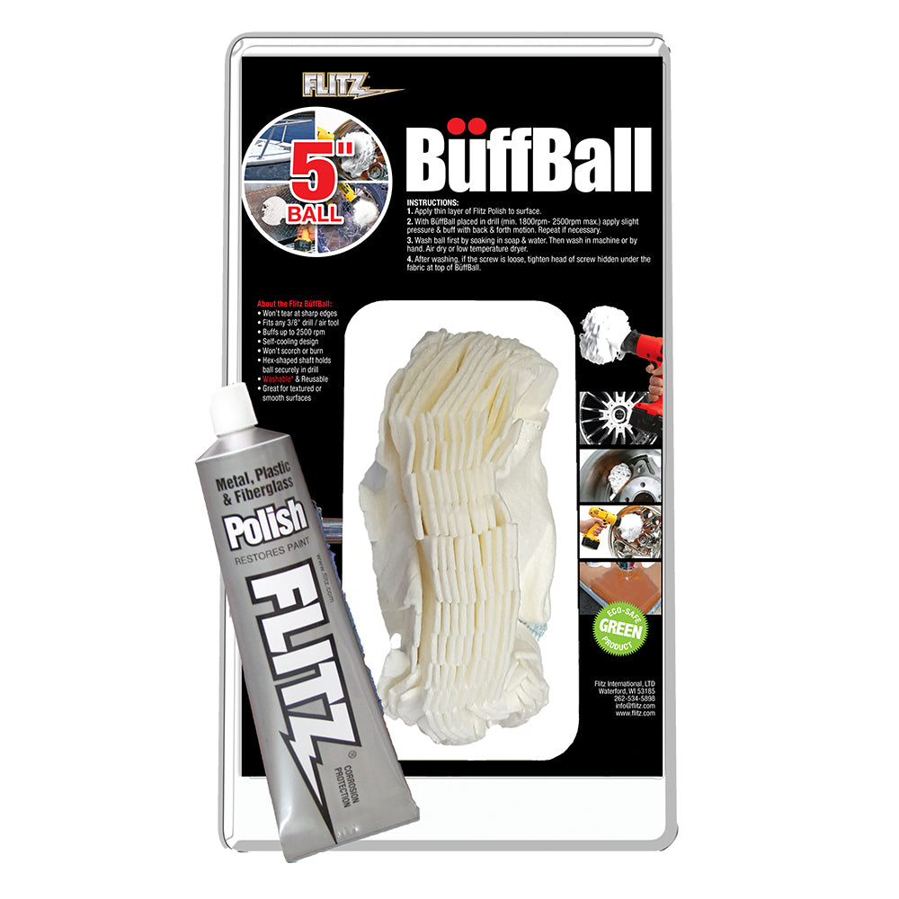 Flitz Buff Ball - Large 5" - White w/1.76oz Tube Flitz Polish [PB 101-50] - First Stop Marine