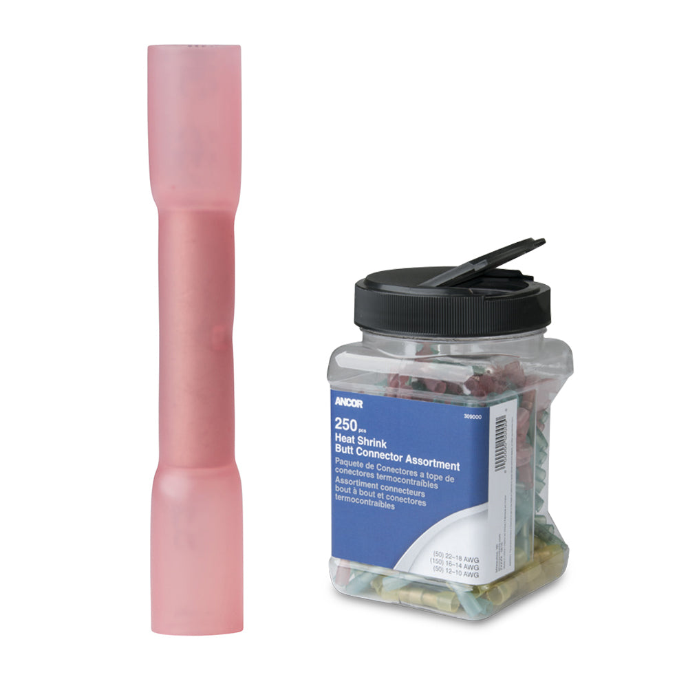 Ancor 22-18 AWG Heat Shrink Butt Connector - 250-Pieces - Jar [309001] - First Stop Marine