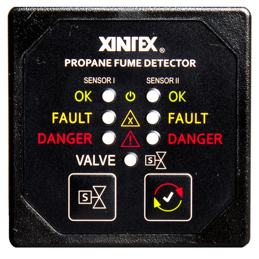 Fireboy-Xintex Propane Fume Detector  Alarm w/2 Plastic Sensors  Solenoid Valve - Square Black Bezel Display [P-2BS-R] - First Stop Marine