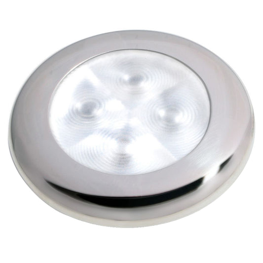 Hella Marine Slim Line LED 'Enhanced Brightness' Round Courtesy Lamp - White LED - Stainless Steel Bezel - 12V [980500521] - First Stop Marine