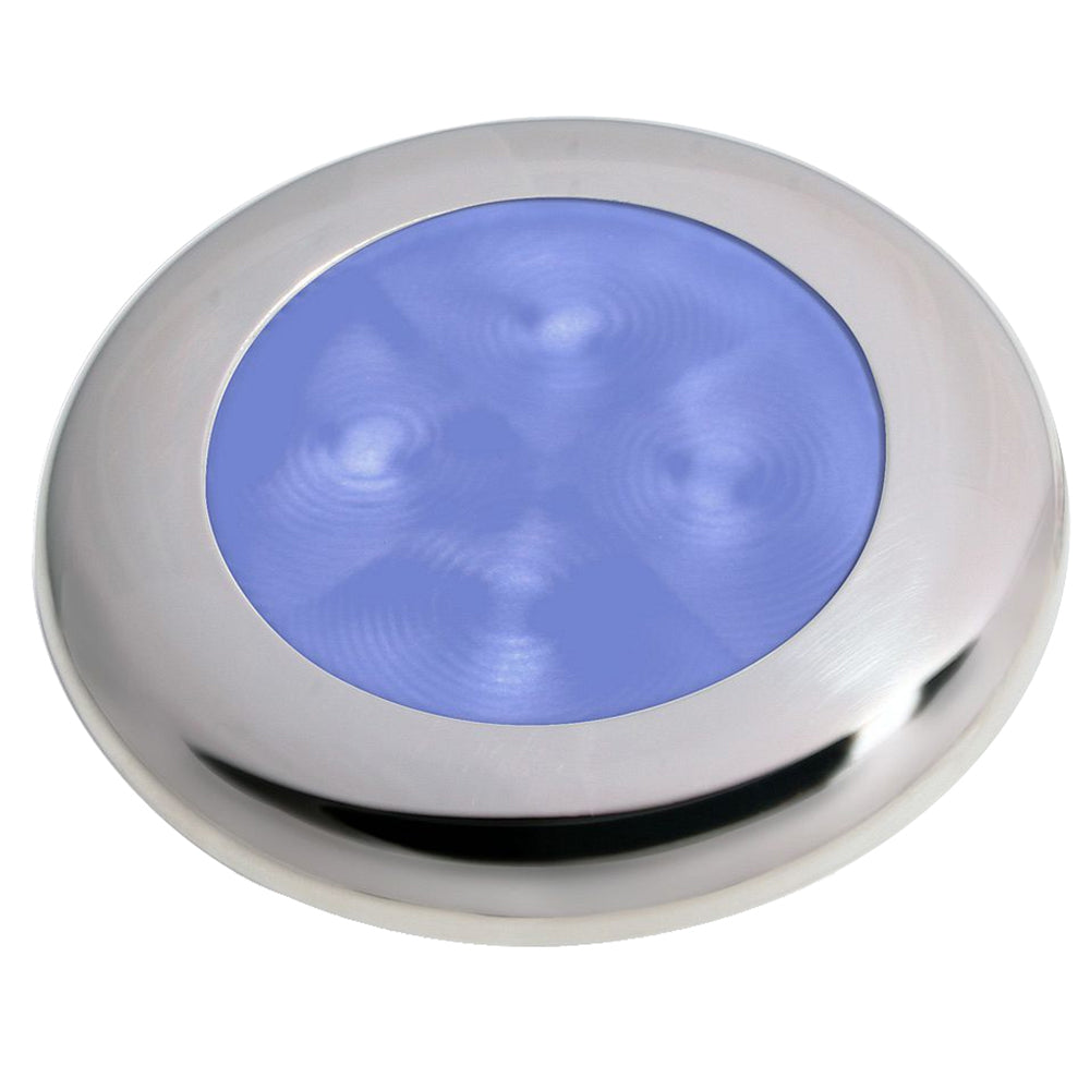 Hella Marine Slim Line LED 'Enhanced Brightness' Round Courtesy Lamp - Blue LED - Stainless Steel Bezel - 12V [980502221] - First Stop Marine