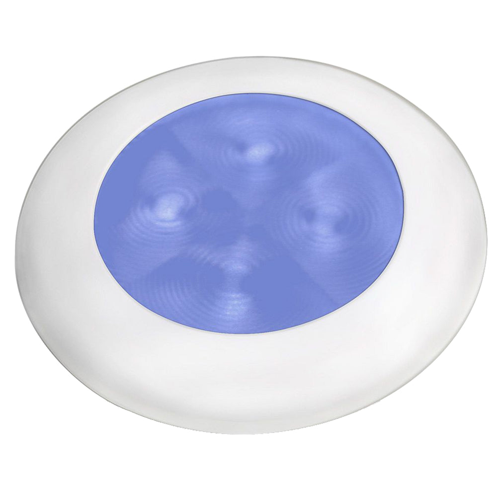 Hella Marine Slim Line LED 'Enhanced Brightness' Round Courtesy Lamp - Blue LED - White Plastic Bezel - 12V [980502241] - First Stop Marine