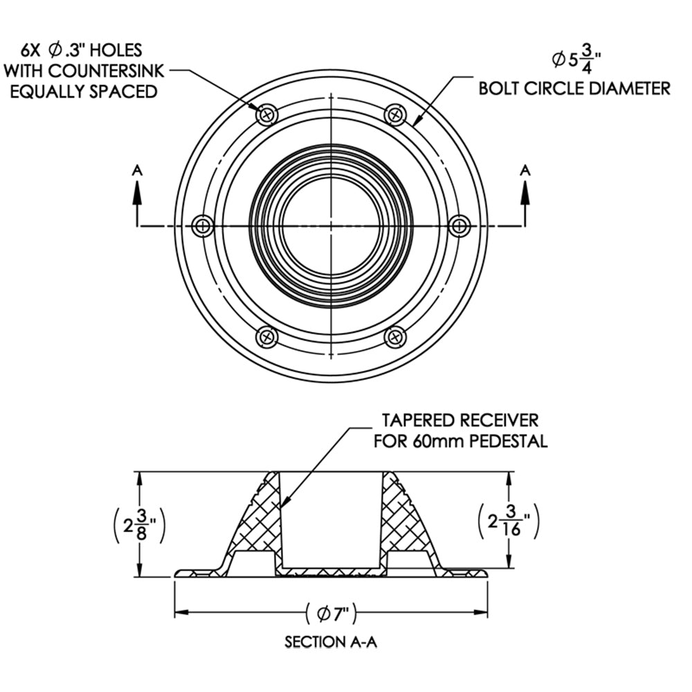 TACO Table Support - Surface Mount - Fits 2-3/8" Pedestals [Z10-4067BLY60MM] - First Stop Marine